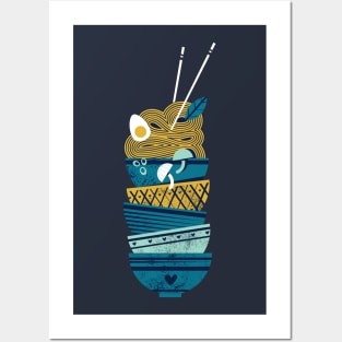 Noodles bowls connection // print // teal and aqua bowls yellow pasta Posters and Art